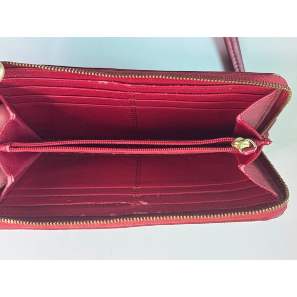 COACH Accordion Zip Around Wallet Wristlet Red Leather 12 Card Slots VGUC - Picture 3 of 6